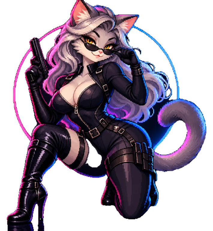 Sexy Agent CAT lowering her sunglasses, pistol raised